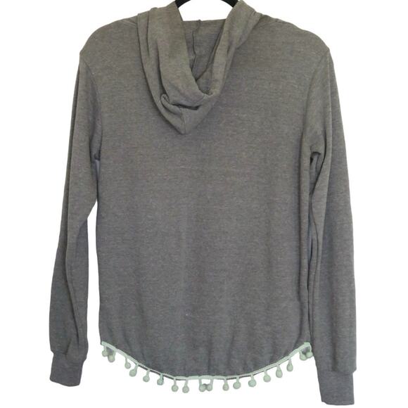 Ocean Drive Sweatshirt Lightweight Pom Hoodie Long Sleeve Pullover Small Grey - Picture 2 of 8